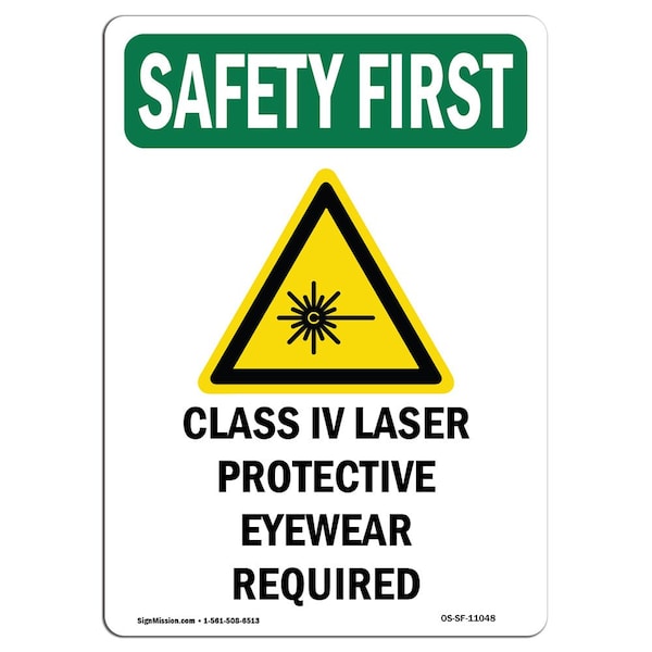 OSHA Sign, Class IV Laser Protective W/ Symbol, 14in X 10in Aluminum, 10" W, 14" H, Portrait